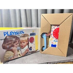 Vtg Playskool Toy Wood Pay Play Phone Rotary Dial Doorknob Coins 1954 #488